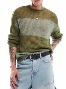 Manfinity Homme Men's Casual Colorblock Patchwork Sweater, Autumn/Winter