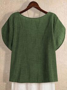 Linhara Plus Size Women's Plain Short Sleeve Fashion Shirt, Suitable For Summer