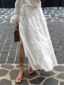 DAZY Women's A-Line Split Flared Skirt - White - View 1