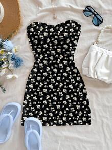 Soleia 女士休闲度假紧身迷你连衣裙，适合夏季度假，碎花图案 - 彩色 - 查看 5