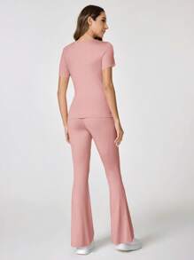 TaskEZ Scrub Sets,Women's Fashion Casual Sports Scrub Tops, Business Women Clothing, Women's Summer Tops Multi-Occasion Wear Versatility, Women's Summer Beach Shirts - Pink - View 2