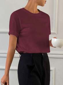 Livesso 女士纯色圆领短袖休闲T恤，秋季新款