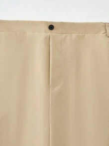 青少年男童休闲百搭纯色长裤，适合秋冬季节穿着。 - 卡其色 - 查看 4