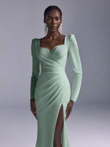 Elitara 优雅奢华弹力缎面褶饰美人鱼晚礼服，带拖尾，适合婚礼、单身派对、度假、舞会、蜜月、新娘