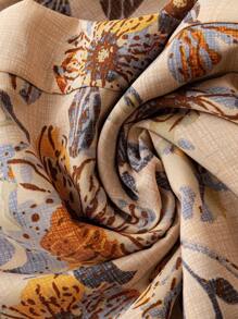 Breezaya Plus Size Women's Hot Selling Printed Summer Round Neck Shirt And Pants Vacation Two Pieces Set, Summer Leisure Vacation Set, Flower Print, Pocket Pants And Round Neck Back Design Two Pieces Set, Lace Up Shirt. - Multicolor - View 5