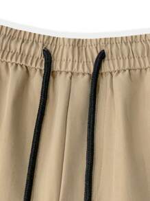 Manfinity LEGND Men's Streetwear Solid Color Elastic Waist Drawstring Straight Leg Cargo Pants - Khaki - View 6