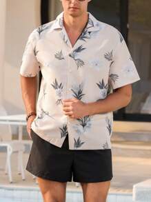 Manfinity VDAYZ Men's Casual Beach Shirt And Shorts Set, Minimalist Style, Suitable For Summer - Khaki - View 7