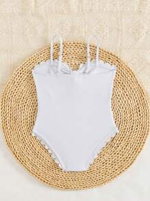 1 pieza Traje de baño de vacaciones de moda con pétalos de flores para niñas, Outfit a juego de una pieza mamá e hija (se venden por separado 3 piezas)