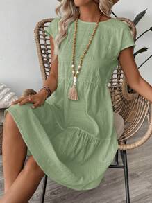 EMERY ROSE Women's Summer Geometric Pattern Print Round Neck Short-Sleeve Dress,Sun Dresses For Women,Mint Green Dress - Aqua Green - View 7