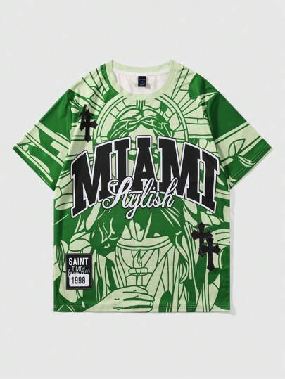 Prep Men's Casual Letter Print Round Neck Short Sleeve T-Shirt, Versatile For Spring And Summer