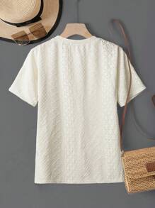 SHEIN Lacomfia Women's Jacquard V-Neck Applique Decor Short Sleeve T-Shirt