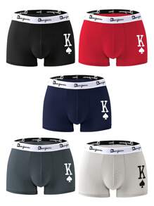 SHEIN 5pcs/Pack Men's Plus Size Boxer Briefs, Casual Underwear, Suitable For All Seasons - Multicolor - View 3