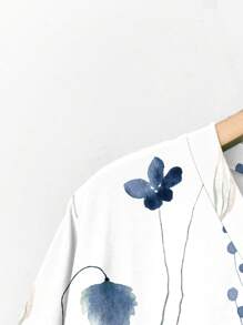 SHEIN LUNE maglietta oversize da donna con scollo a V e stampa floreale ad acquerello, adatta per la primavera/estate