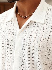 ResortEase Camisa de manga corta casual holgada y con estampado calado para hombres de talla grande