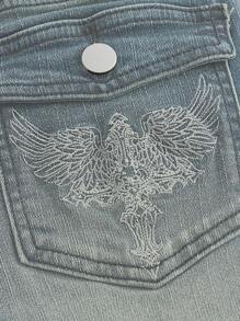 ROMWE Grunge Punk 朋克风复古刺绣修身低腰喇叭牛仔裤（女款）