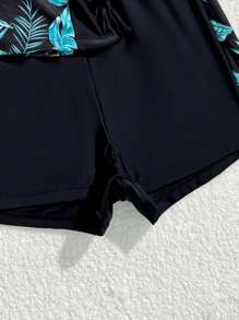 SHEIN Conjunto deportivo de traje de baño ajustado para adolescente con cuello redondo sin mangas, lazo lateral, diseño minimalista y cómodo
