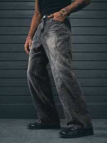 AXEPEAK Jeans casuales rectos y cómodos para hombres con bolsillos