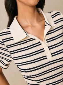 Poéselle Damen Gestreiftes Polokragen Kurzarm Lässig T-Shirt, klassisches schwarz-weißes gestreiftes Kurzarm Polohemd, modisches schwarz-weißes Damen Polohemd, Old Money Poloshirt, Poloshirts für Frauen