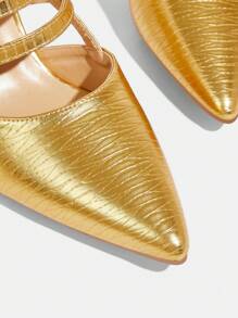 CUCCOO TILAWA Women Fashion Gold Pointed Toe Buckle Strap Kitten Heel Pumps, Elegant Office Lady Formal Party Wedding Evening Sandals - Gold - View 9