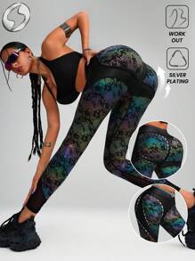 Innovista Women Activewear Foil Print Sports Leggings, Faux Leather & Metallic Shine Gym Bottom, Breathable & Elastic Workout Outfits, Fitness Pants, Sculpting Shapewear,Edgy &Unique Sleek & Lux Tracksuit, Music Festival, Party, Dance,Electric, Cycle,Bike,Yoga,Mat,Pilates,Running,Cardio,Strength,Weights,Outdoor,Hike,Camping,Trail,Volleyball,Going Out,Athleisure,Pickleball,Y2K,Autumn Fall Gear,Waist Trainer,Workout Leggings For Women,WAG,Mother's Day Gift - Multicolor - View 3