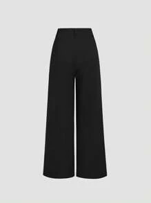 SHEIN PETITE Pantalones casuales de pierna ancha con pliegues, de ajuste holgado y cómodo, pantalones de traje para mujeres de estatura baja, para primavera/verano