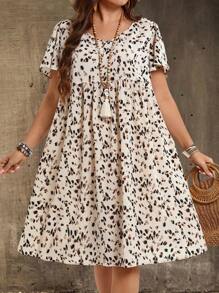 EMERY ROSE Plus Size V-Neck Short Sleeve Casual Dress,Country Casual Vacation Outfits Woman,Simple And Fashionable For Everyday Wear,Summer Tops Women,Summer Outfits For Women,Flowy Dress,Sun Dresses For Women