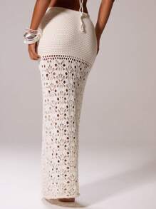 MUSERA Halterneck Crochet Bralette Textured Knit Maxi Skirt Cover Up Ibiza Sexy Vacation Holiday Spring Summer Festival Beachwear Romantic Elegant Birthday Tequila Sunrise, Beach Club Evening Party Elegant