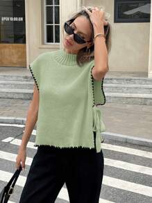 SHEIN Frenchy Chaleco de punto con cuello alto y detalles de color block para mujer