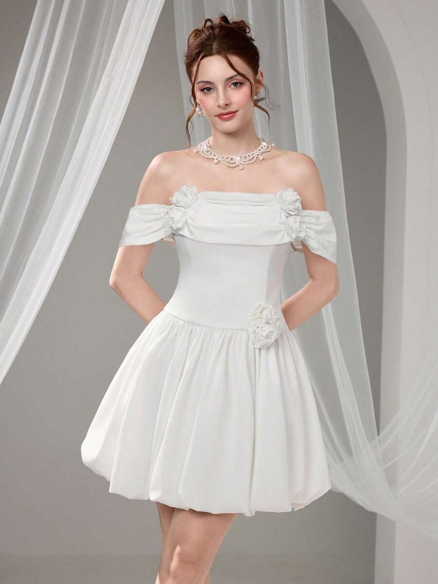 Poshira Women's Elegant Fashion Evening Banquet Formal Dress Graduation Dress Luxurious Women's Evening Dresses White Dress Soft Dress Graduation Gifts, Party Dress, Prom Dress - White - View 1