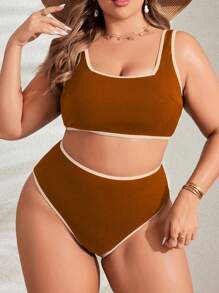 Swim SPRTY 2pcs Plus Size Women's Fashion Edged Spaghetti Strap Tankini Swimsuit For Summer Beach Vacation
