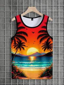 Manfinity Dauomo Men's Palm Tree Beach Print Tank Top - Multicolor - View 5