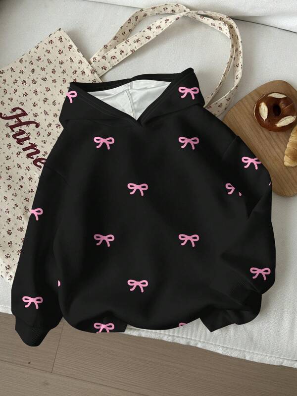 SHEIN EZwear Hanorac cu glugă cu imprimeu dulce de fluturi, ocazional, minimalist, potrivit pentru primăvară/vară