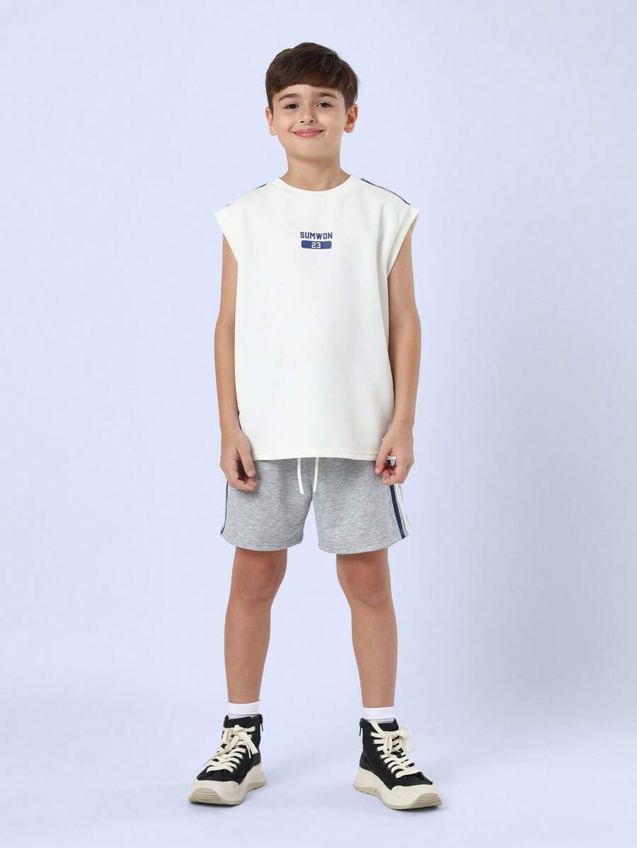Sumwon Athletic Tank Top Short Set Summer Youth Training Outfit Sporty Sleeveless Two-Piece Set Basketball Exercise Sports Casual Activewear Outfit Performance Gym Workout Kit - Grey - View 1