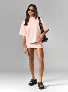 MISSGUIDED 豪华水肺T恤休闲装休闲四四方方合身优雅简约运动休闲基本款必备春夏上衣 - 淺粉色 - 查看 3