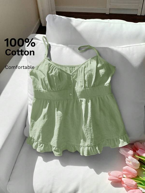 Comfortcana Mint Green Woven Camisole For Women,Rave Top