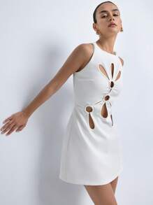 Aveloria Modichic 圆领刺绣镂空收腰短款女式连衣裙