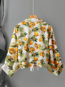 SHEIN LUNE 大码女式水果印花简约日常长袖衬衫，夏季度假沙滩节日必备 - 彩色 - 查看 2