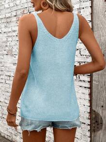 EMERY ROSE Suéter de punto sin mangas de escote en V casual de unicolor para mujer - Azul - Ver 2