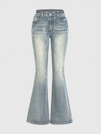 Grunge Punk Jeans de pierna acampanada y ajustados con bordados vintage inspirados en el estilo punk para mujer