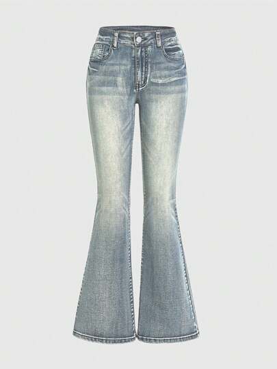 Grunge Punk Jeans évasés à taille basse, coupe slim, avec broderie vintage inspirée du punk pour femmes