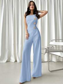 Firerie Women's Elegant New Arrival Luxurious Modern Metal Decor Jumpsuit - Baby Blue - View 5