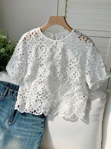 Comfortcana Maglietta casual da donna per le vacanze, a maniche corte, tinta unita, con dettaglio a pois