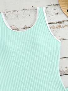 SHEIN Teen Girls Striped Tankini Swimsuit Set With Shorts Young Girls Sets Bathing Suits For Teens Sets Bathing Suits Teen Set Bathing Suit Set Women Bathing Suit Set - Teal Blue - View 3