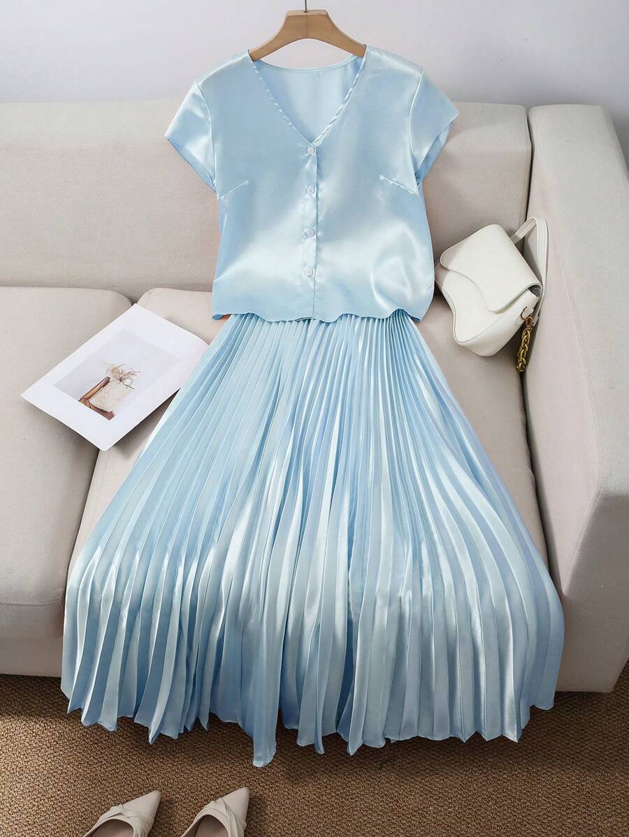 SHEIN Clasi Women Two Pieces Outfits For Daily Wear - Mint Blue - View 1
