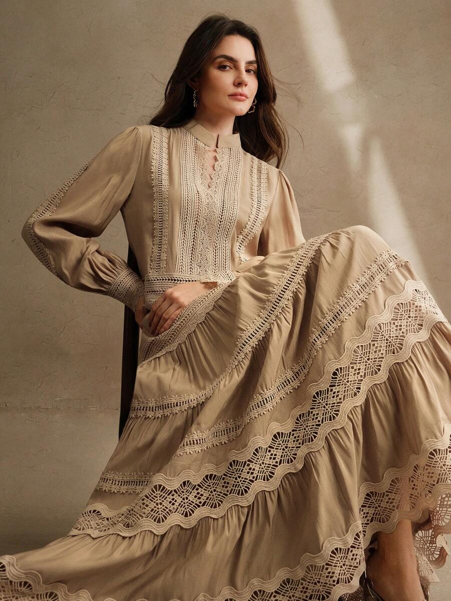 Anewsta 女士优雅度假刺绣蕾丝镂空衬衫上衣和裙子套装，适合春夏季节日、毕业典礼