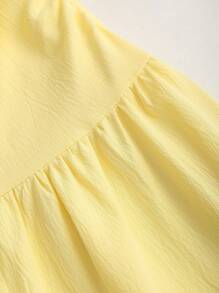 Sweetra 女式新款黄色纯色褶皱露肩简约时尚休闲度假海滩约会秋千 A 字裙，春夏 - 黃色 - 查看 5