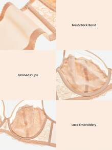 LUVLETTE Soft Woman Lingerie Lounge Curve Sheer Full Coverage Support&Breathable Underwire Sexy Unlined Minimizer Lace Elegance & Mesh Nude Bra Bridal Intimates