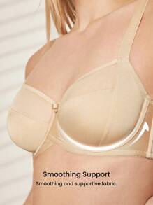 LUVLETTE Nude Unlined Full Coverage Side Support Mesh Sheer Basic Breezy Comfort Minimizer Bra - Apricot - View 3