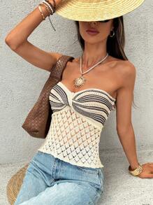 SHEIN VCAY Top de punto sin mangas de diseño de giro con estampado de rayas para mujer