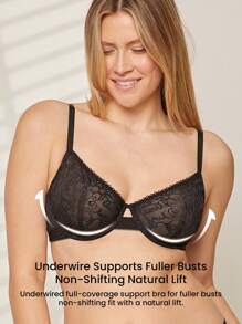 LUVLETTE Sexy Lingerie Lounge Curve Sheer Full Coverage Unlined Lace Elegance Chic & Cozy Minimizer Black Bra